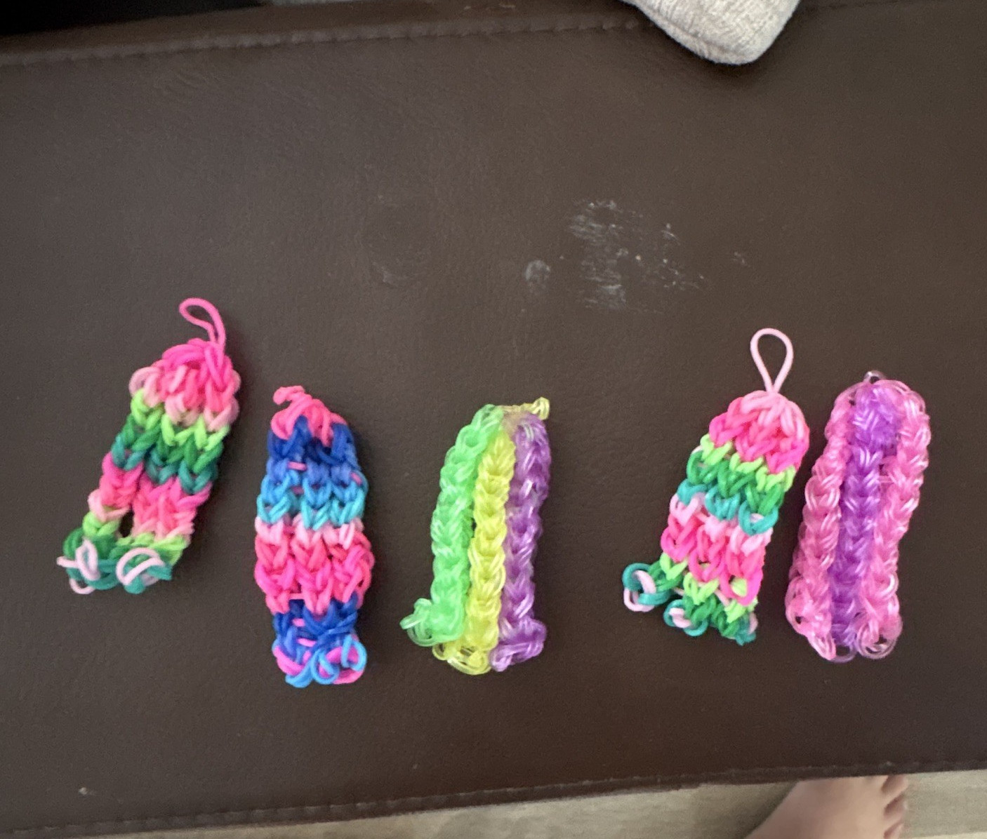 Handmade Multicolor rubber band keychains lots of 5