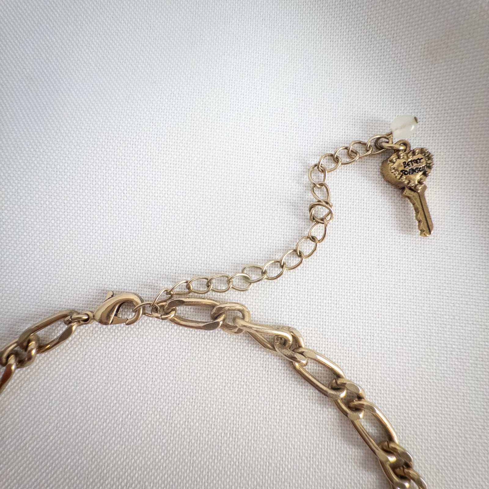 Betsey Johnson Love Birds Key Heart Pink Lock Flower Pearl Bead Necklace Rare