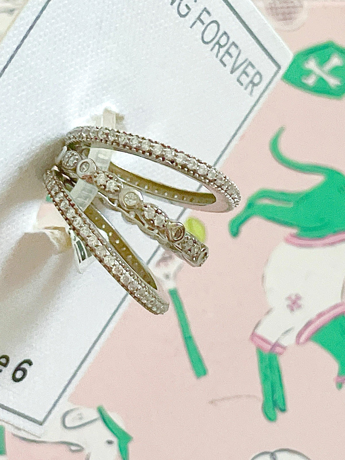 Sterling Forever Sterling Silver 3-Row CZ Band Ring, Silvertone, Size 6,$110
