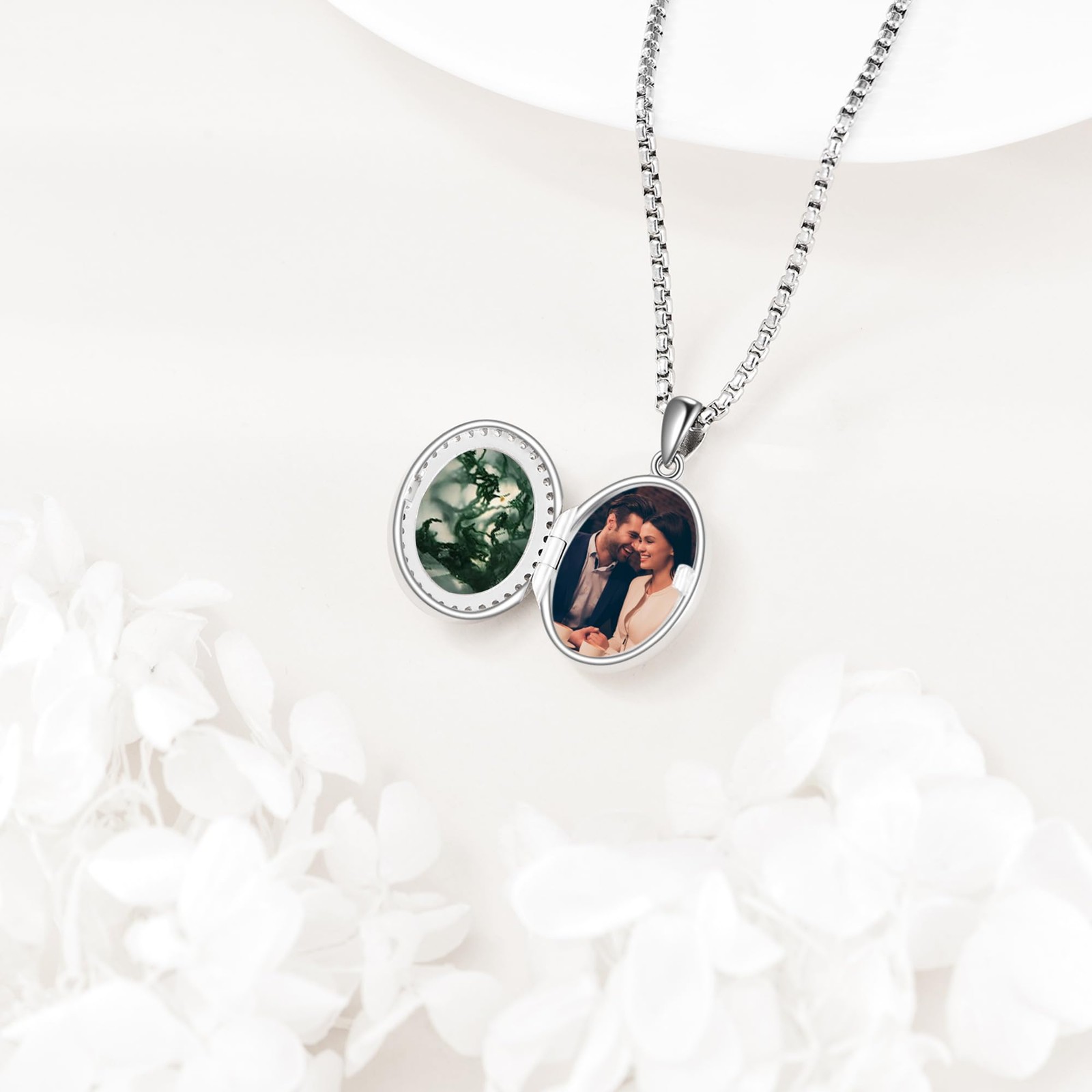 Moss Agate Locket Necklace Lockets Necklace Memorial Jewelry Gifts for Women …