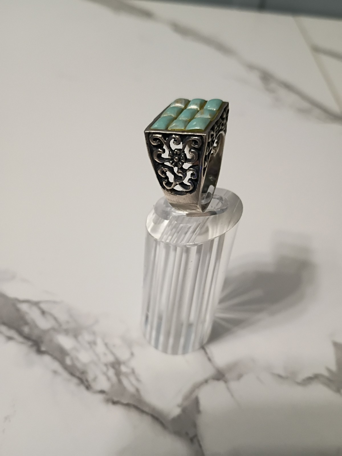 925 Sterling Silver Turquoise Inlay Ring Size 7, 9 grams