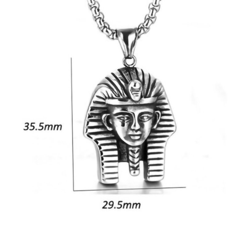 Hip Hop Punk Egyptian Pharaoh Head Portrait Amulet Necklace-Silver Color