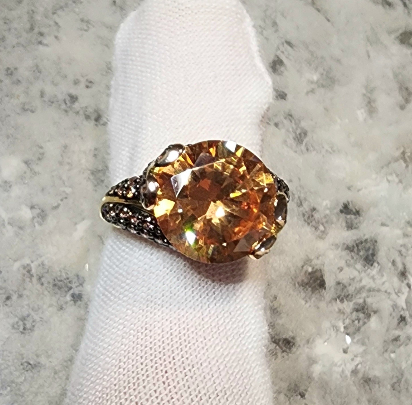 Sterling Silver Gold Plated Ring Size 7 Sparkle Canary Gemstone Pink CZ