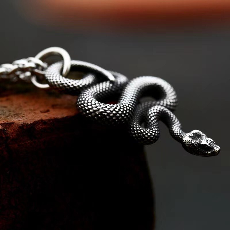 Men’s Silver Animal Snake Pendant Necklace Chain Punk Gothic Retro Jewelry