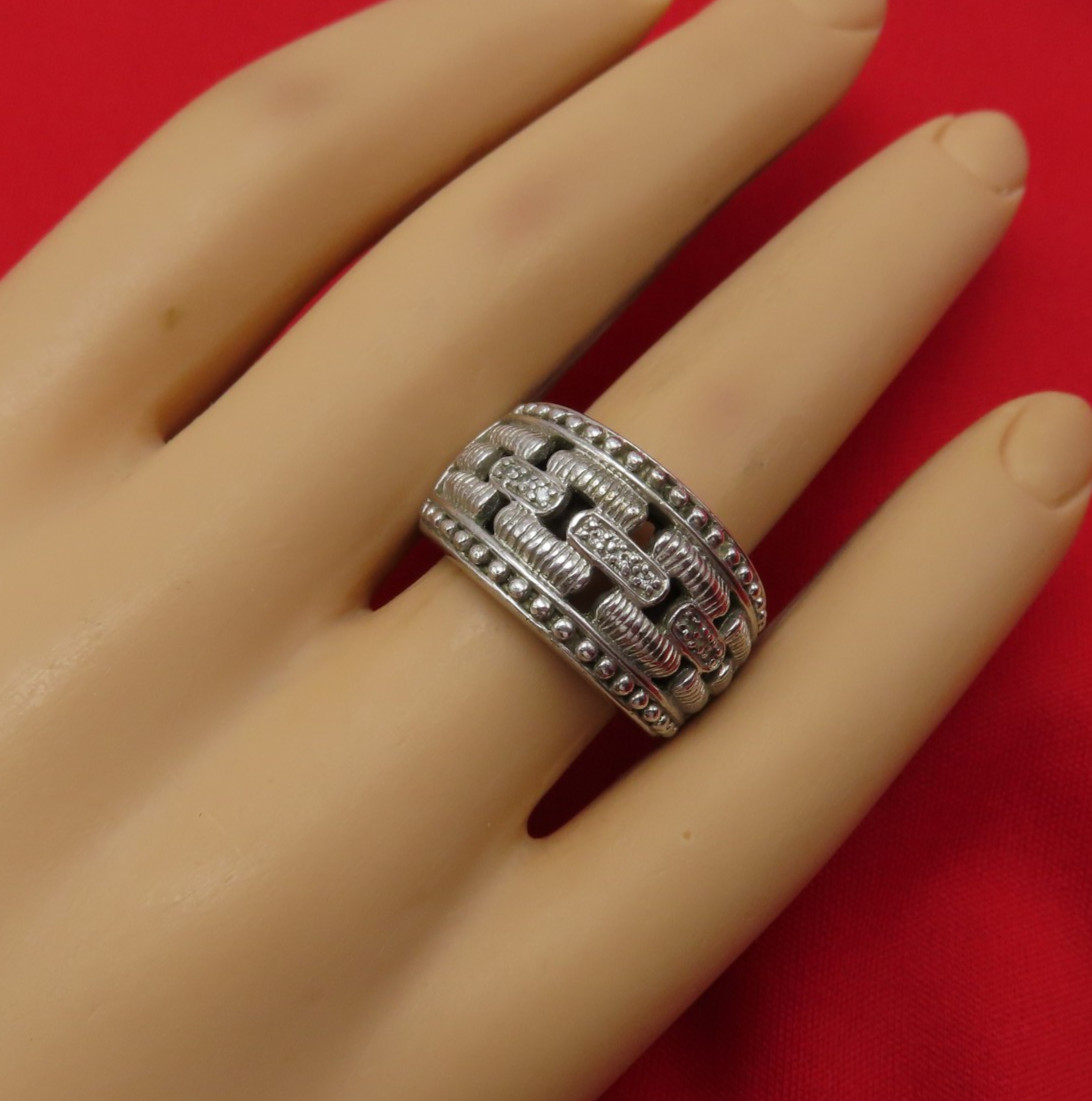 Judith Ripka Sterling Silver Ring Cocktail Clear CZ Crystal Sz 6 Wide Band 919f