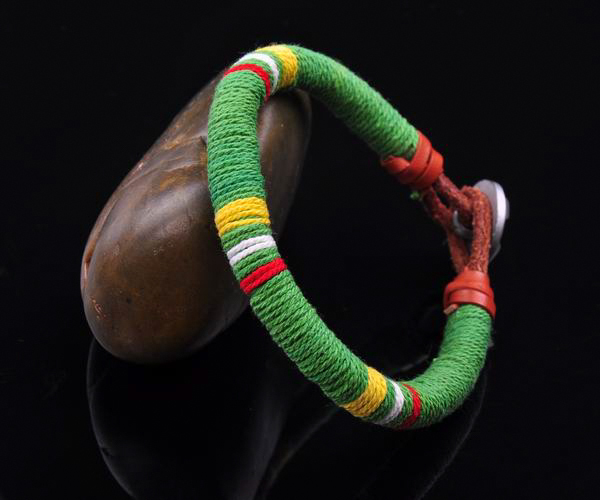 S471 2pcs Surfer Cotton Wrap Leather Men’s Leather Wristband Bracelet Cuff BL&G