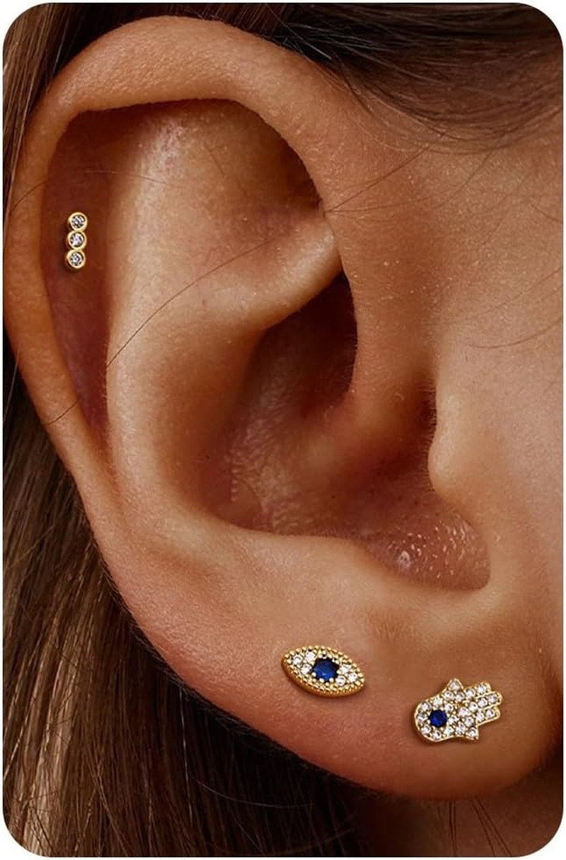 Flat Back Stud Earrings for Women – S925 Sterling Silver Post Cartilage Helix Pi