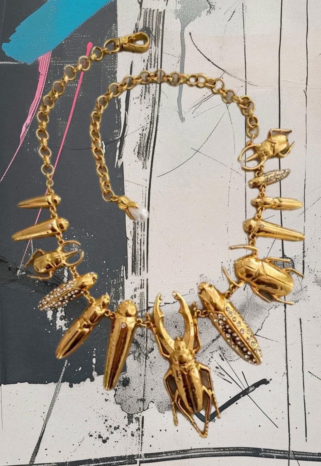 Surrealist Beetle Pendant Statement Necklace Wearable Art Jewelry