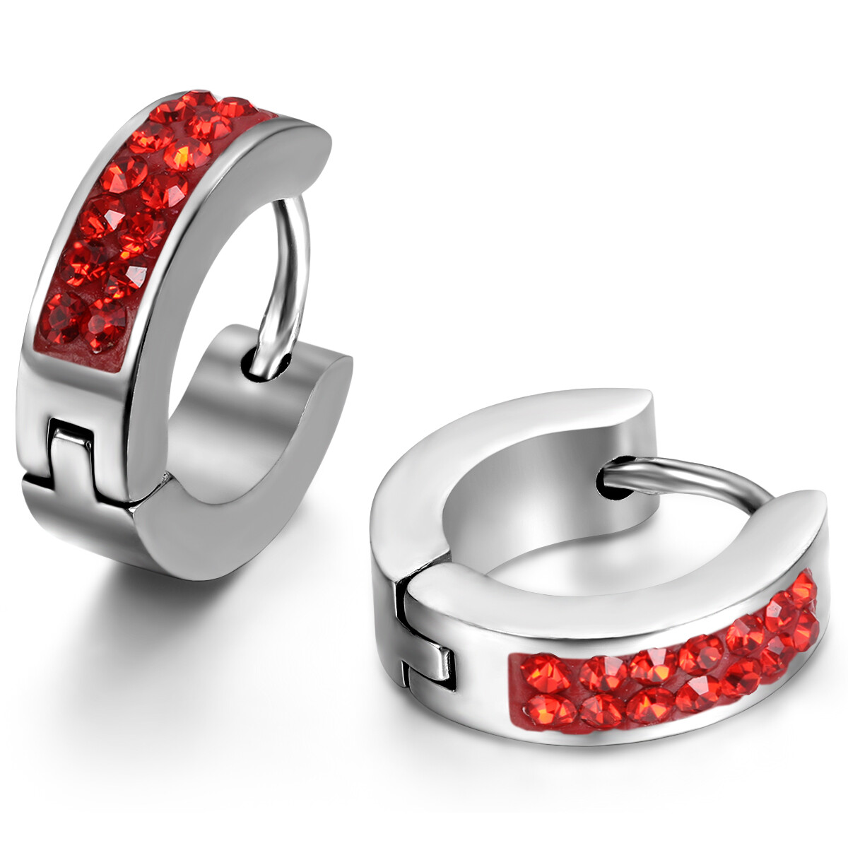 Men’s Women’s Unisex Stainless Steel Rhinestone Charm Hoop Huggie Earrings 2PCS