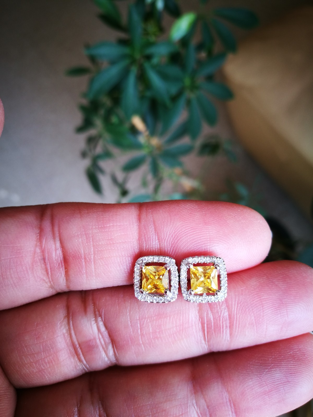 2 Ct Womens Mens Halo Earrings 14K Gold Plated Silver Yellow Simulated Diamond