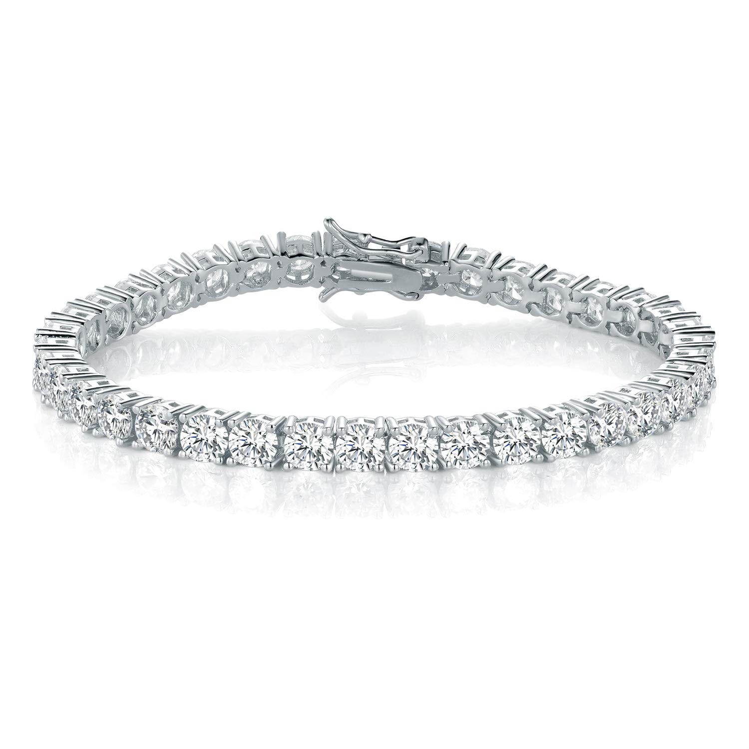 MDFUN 18k White Gold Plated Tennis Bracelet, 6.5 Inch Charm 7 inches,