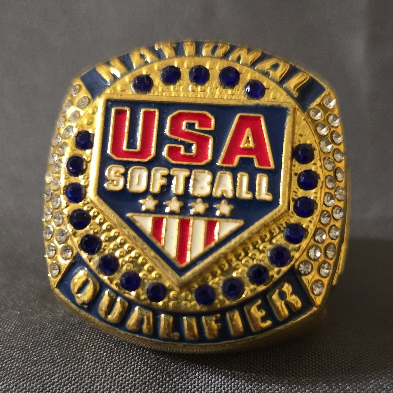 USA Softball National Qualifier Championship Ring Gold Tone Engraved
