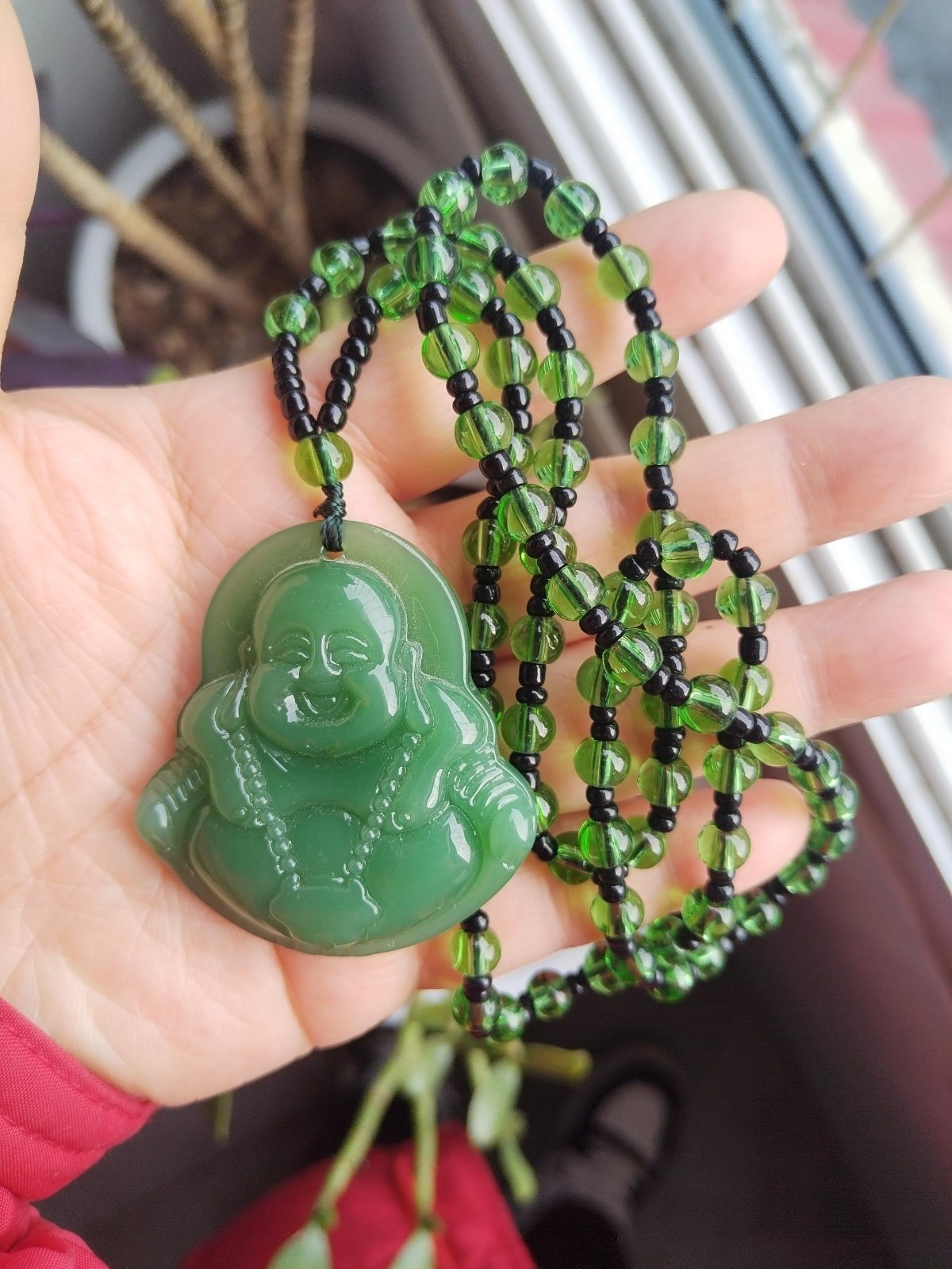 Maitreya Buddha Pendant Necklace Green