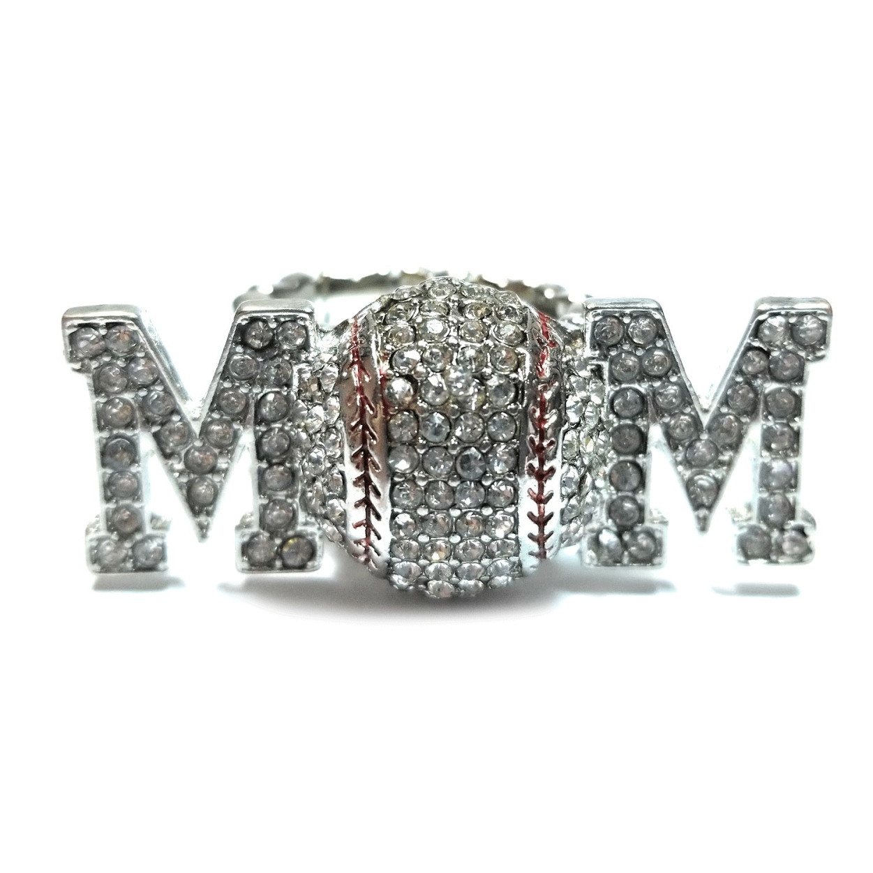 TB Sports Proud Mom Baseball Soccer Love Crystal Rhinestone Adjustable Rings