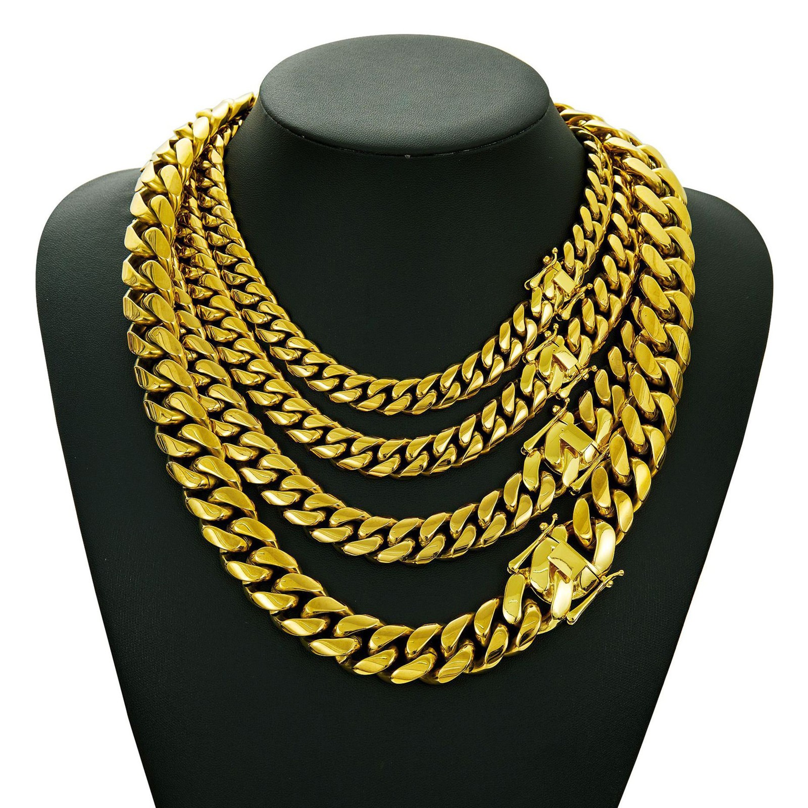 14K Gold Miami Cuban Link Chain Stainless Steel Necklace for Men Women 8mm-20mm