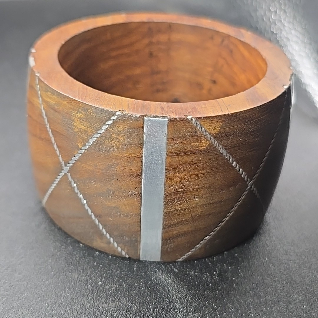 India 2″ Bangle Bracelet Wood & Metal 2.5″ Diameter Thick Antika New