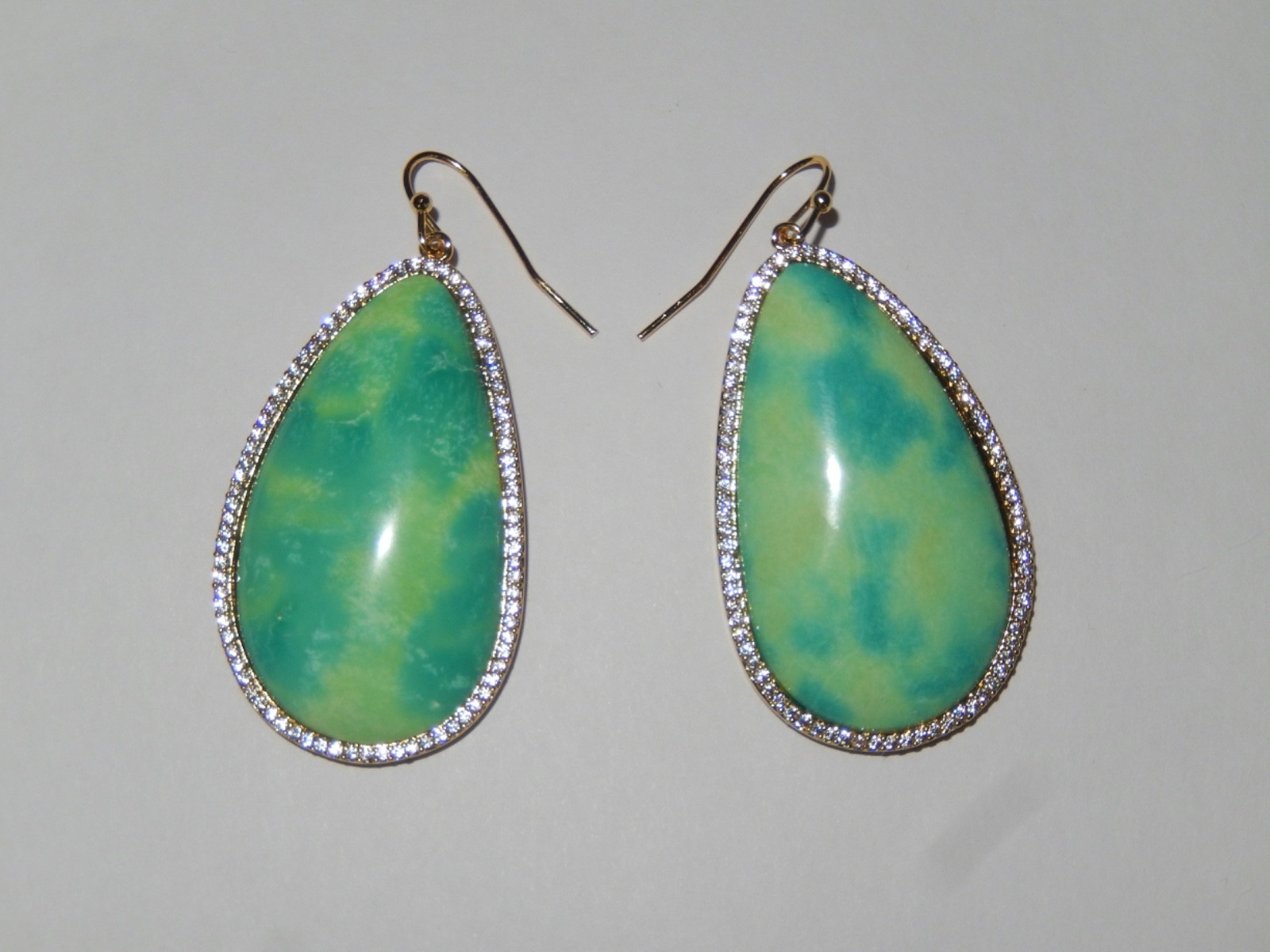 Marcia Moran Mirabelle Green Turquoise CZ Crystal Gold Plated Dangle Earrings