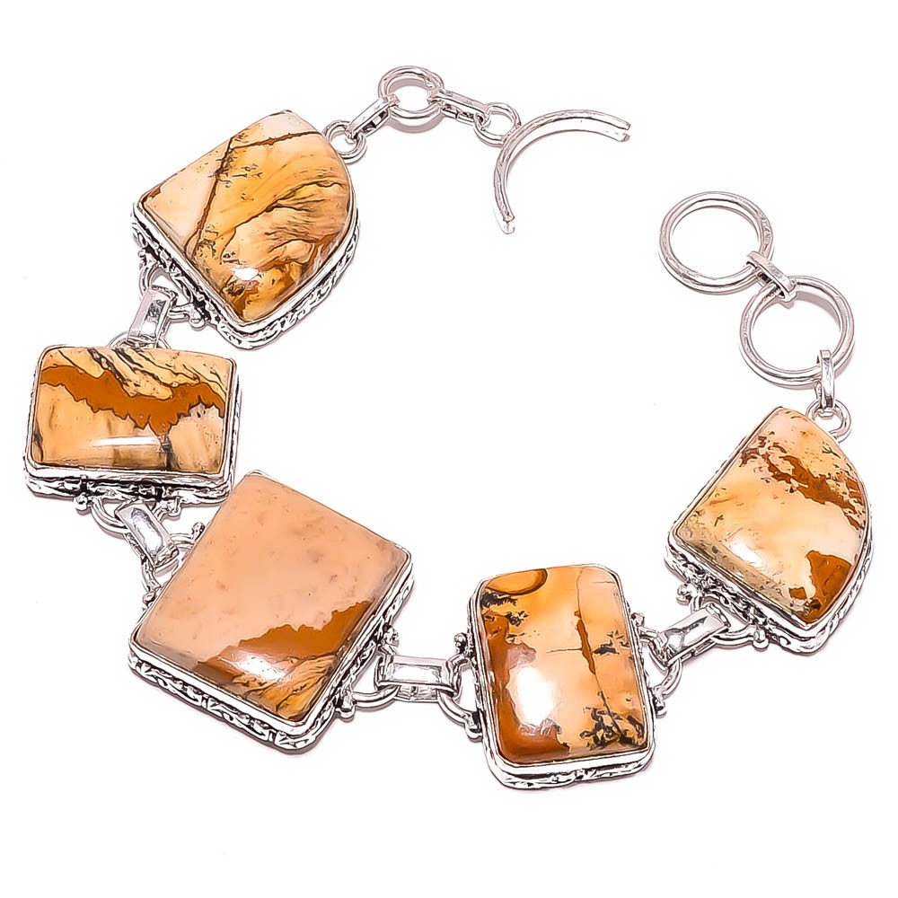 Picture Jasper – Oregon 925 Silver Plated Jewelry Ethnic Bracelet 7-7.99″ TB7531
