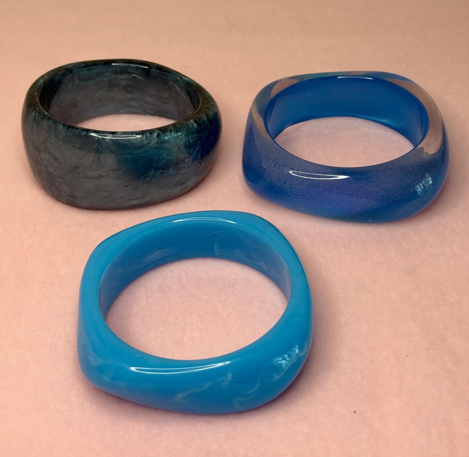 Blue Chunky Acrylic Resin Bangle Bracelet Set Statement Stackable Fashion