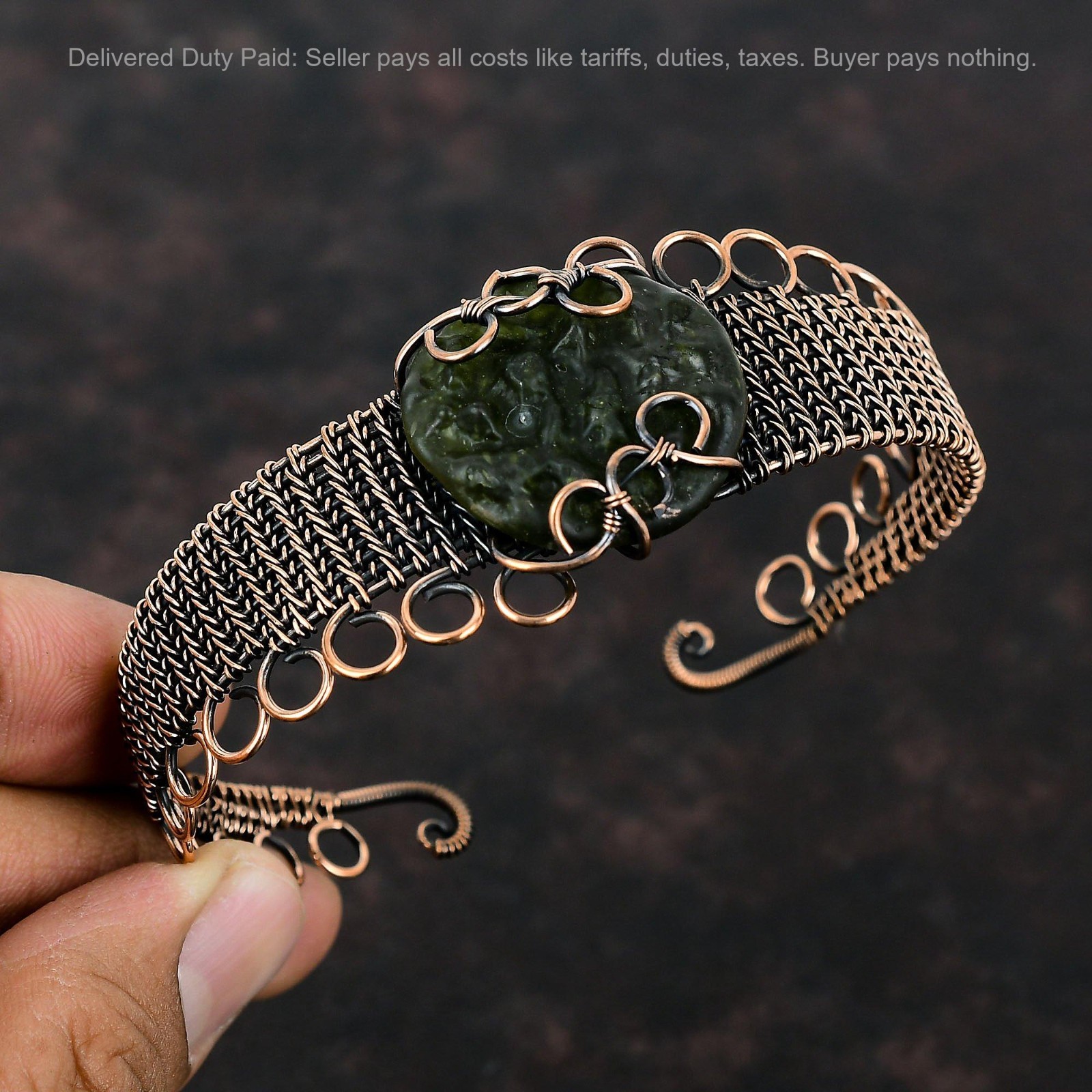 Black Friday Deal Copper Round Natural Moldavite Wire Wrapped New Cuff Jewelry