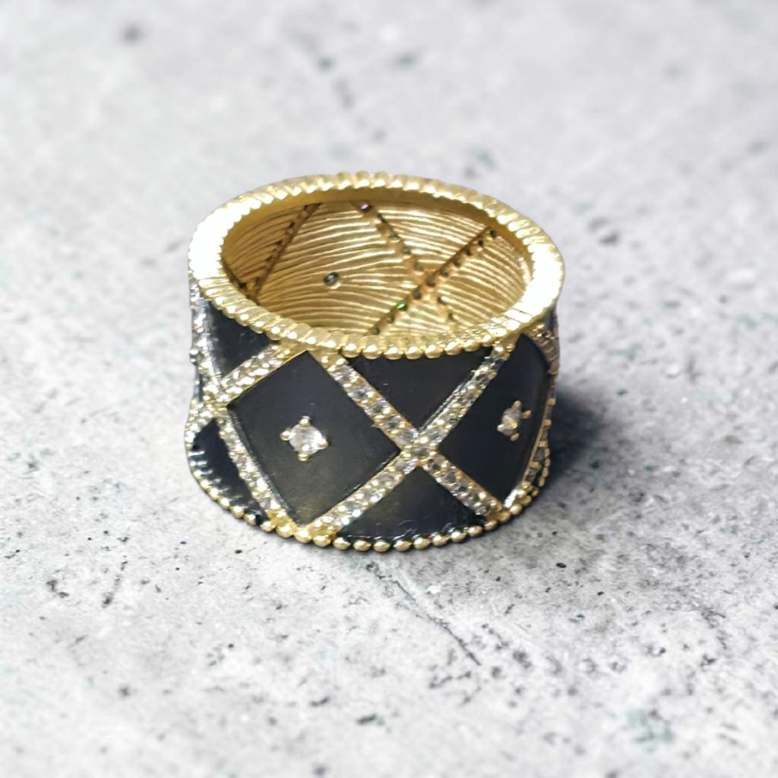 Freida Rothman All-Time Favorite Cigar Band Ring Black Gold Tone CZ Statement R