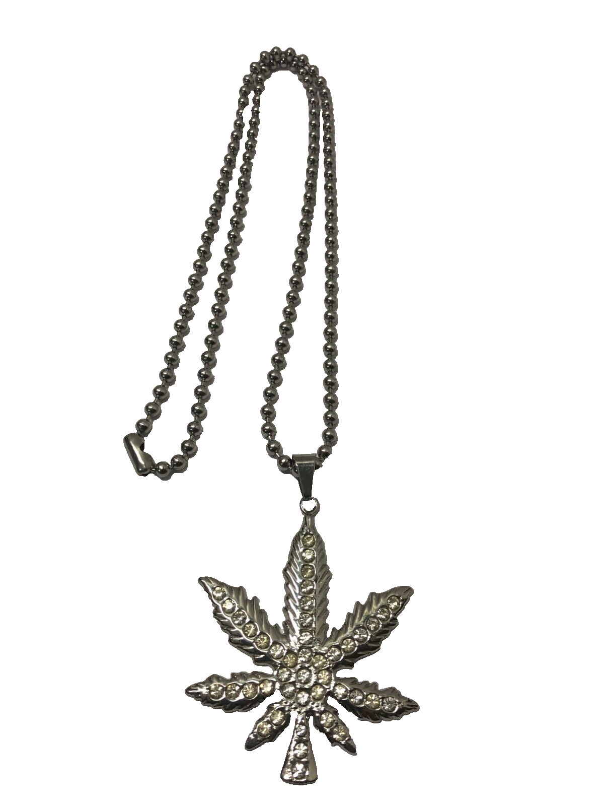 Stainless Steel Marijuana Leaf with Crystals Pot Necklace