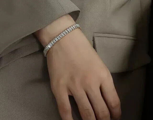 Valentine Gift Bracelet for Her Baguette Simulated Diamond 316 Stainless Steel