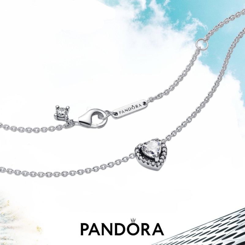 Authentic Pavé Halo Elevated Love Heart Pendant 925 Sterling Silver Necklace