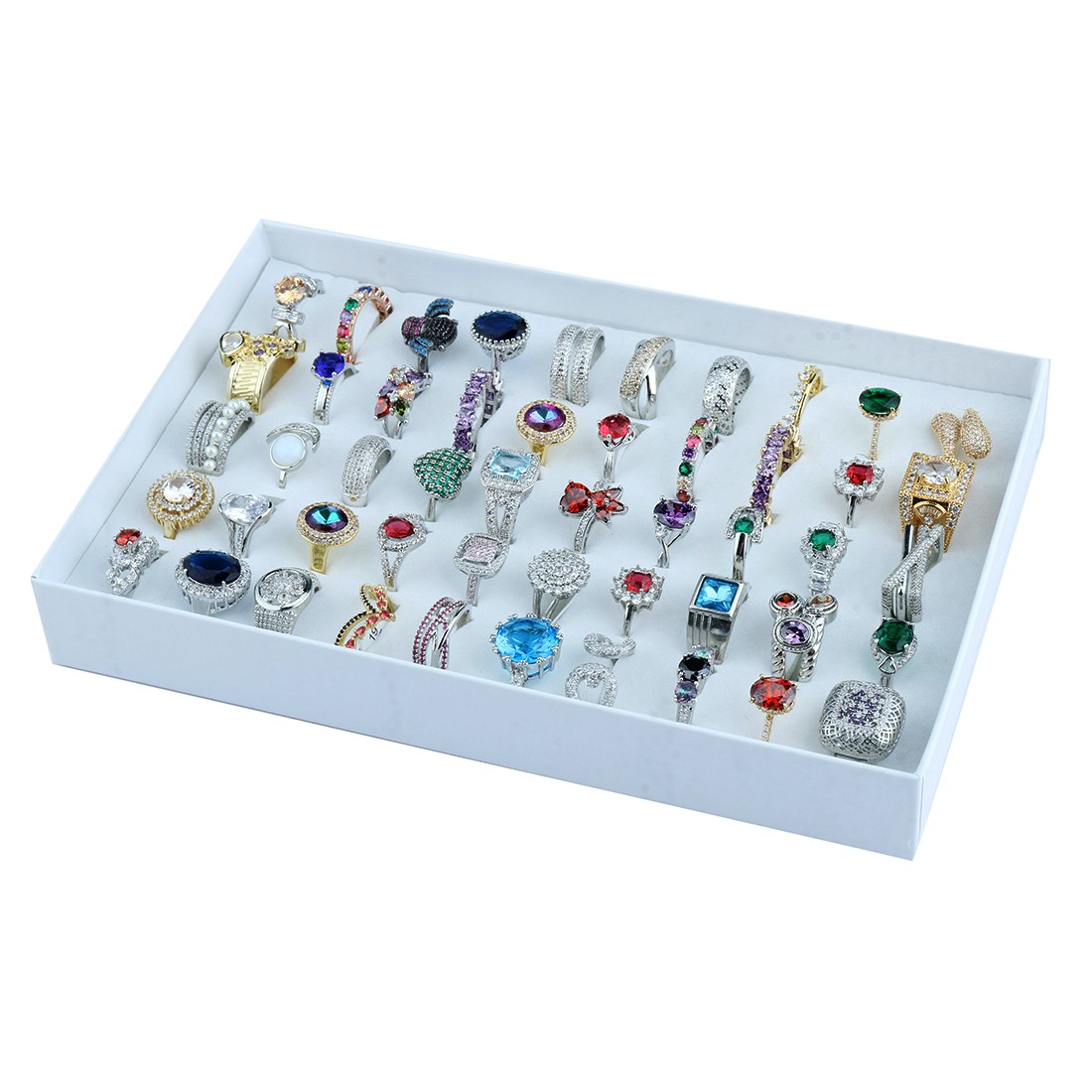 20-100x Wholesale Colored Zircon Rings Bulk Rings Jewelry Mixed Sizes
