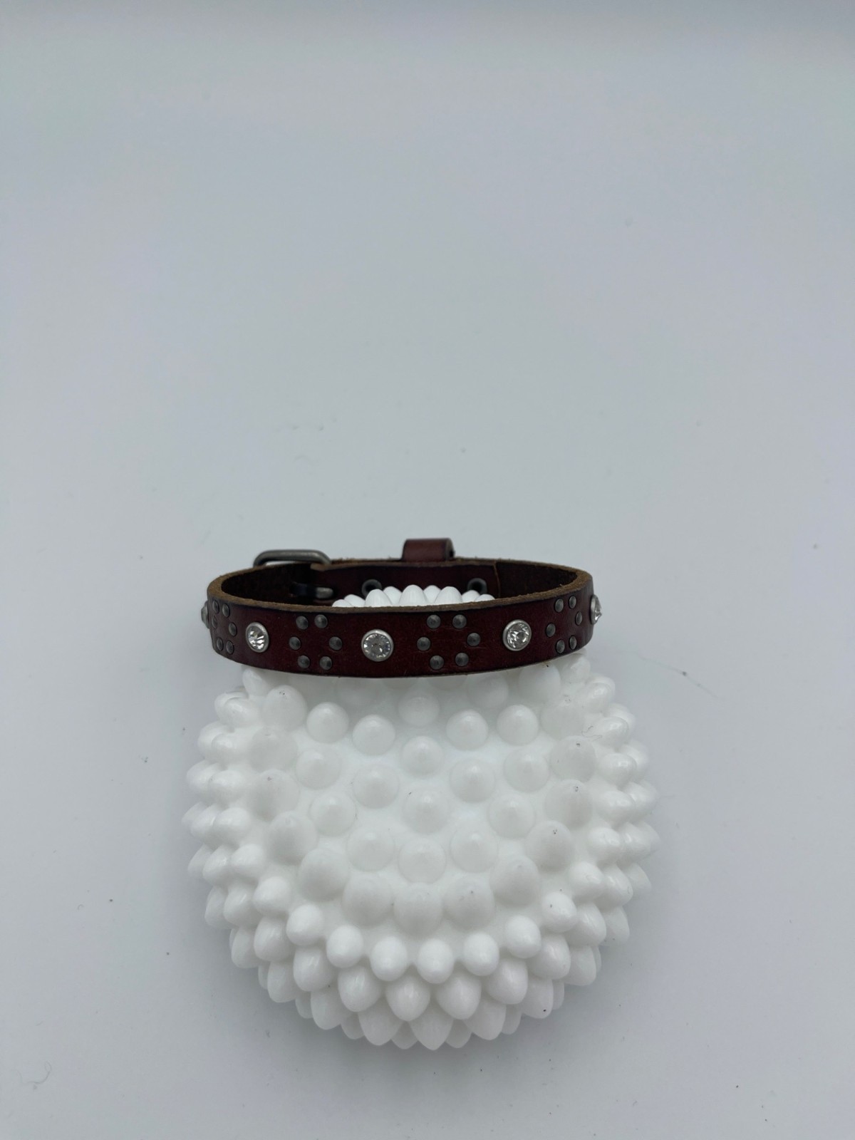 Brown Leather Bracelet With Rhinestone Accents Adjustable Buckle 7-9 in