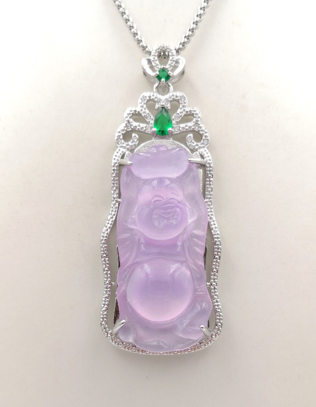Multicolor Green Red Jade Stand Maitreya Buddha 18KGP Crystal Pendant Necklace