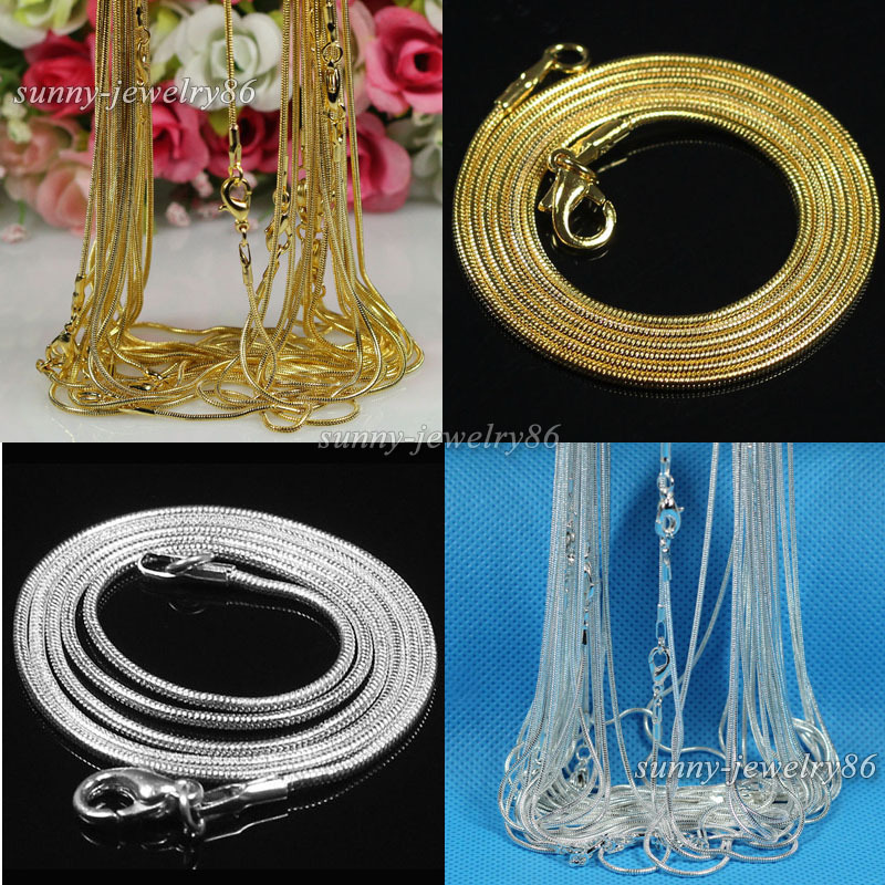 10/20/50/100pcs Silver/Gold Plated 1.2mm Snake Chain Necklace 16″ 18″ 20″ 24″