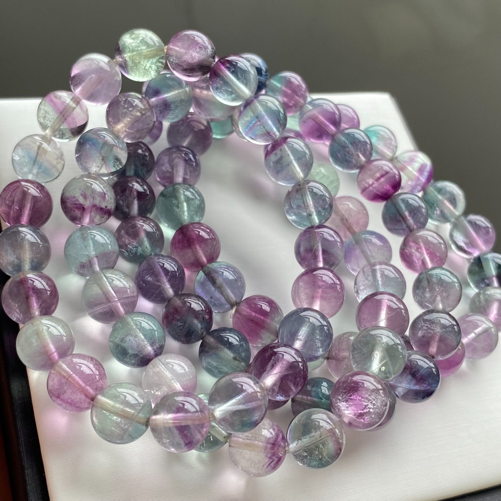 9mm 1pcs Natural Color Fluorite Quartz Crystal Gemstone Beads Bracelet