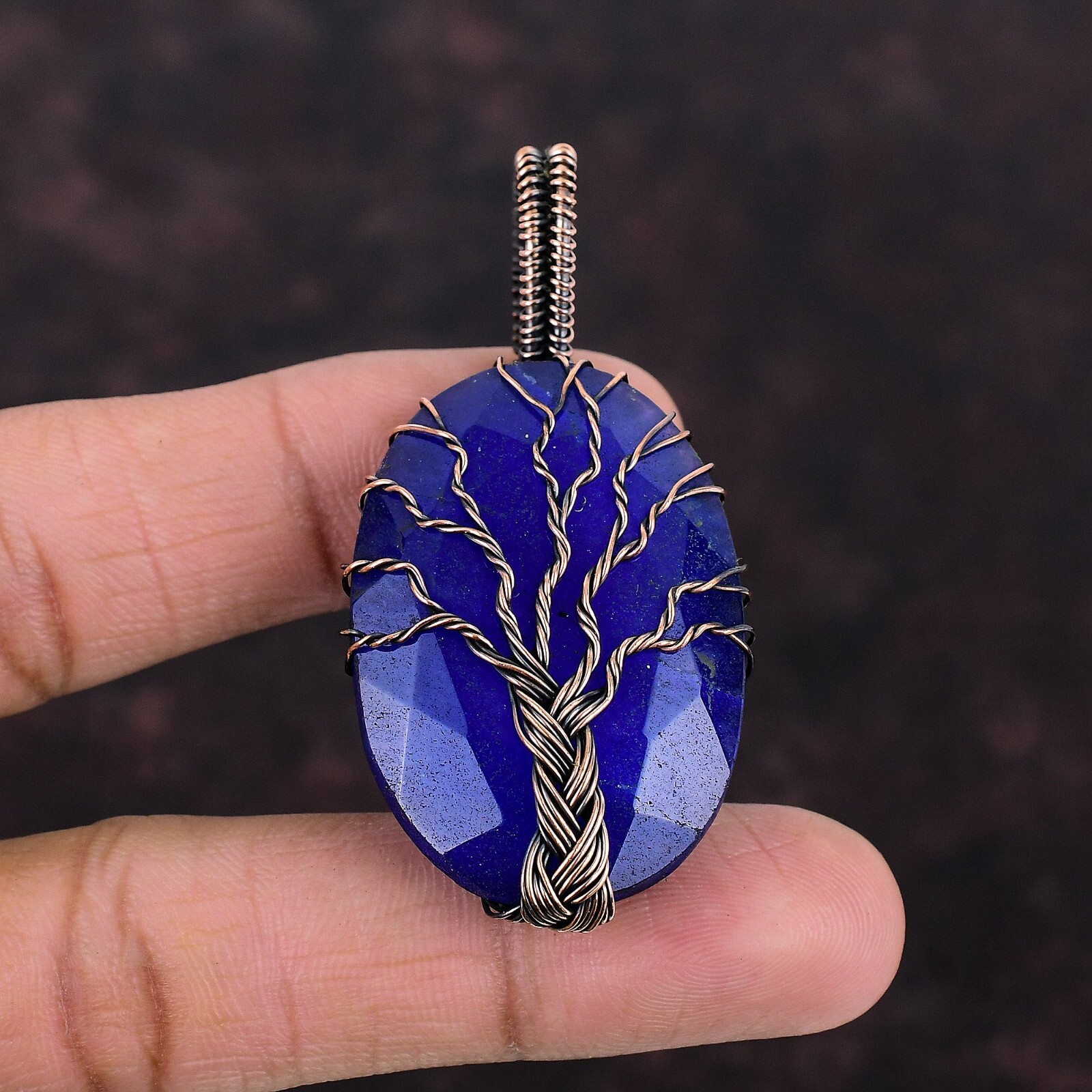 Blue Saphire Jewelry Copper Friend Gift Wire Wrapped Tree Of Life Pendant 2.36″