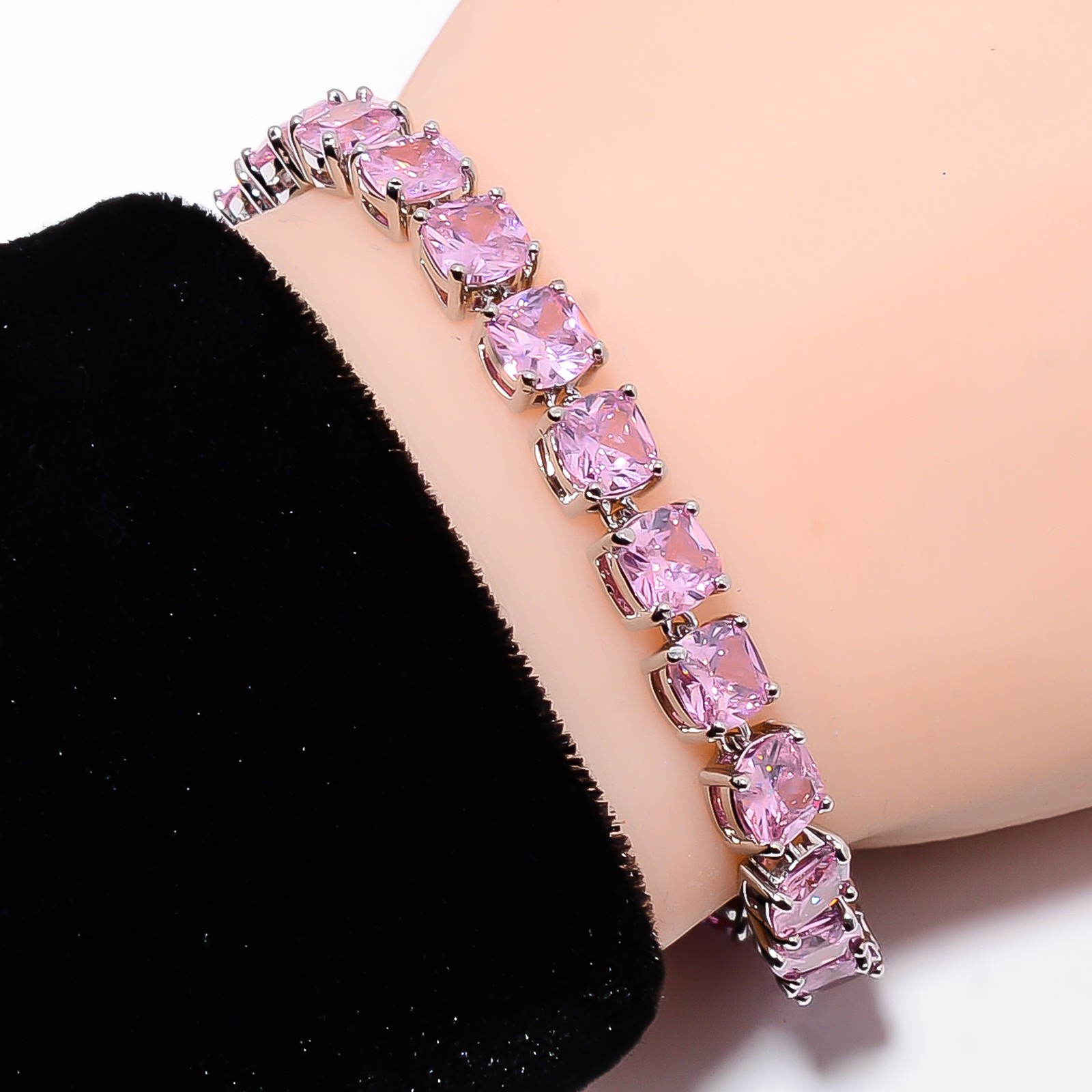 Pink Kunzite 925 Sterling Silver Adjustable Bracelet 7-8″ B140317, Gift for her
