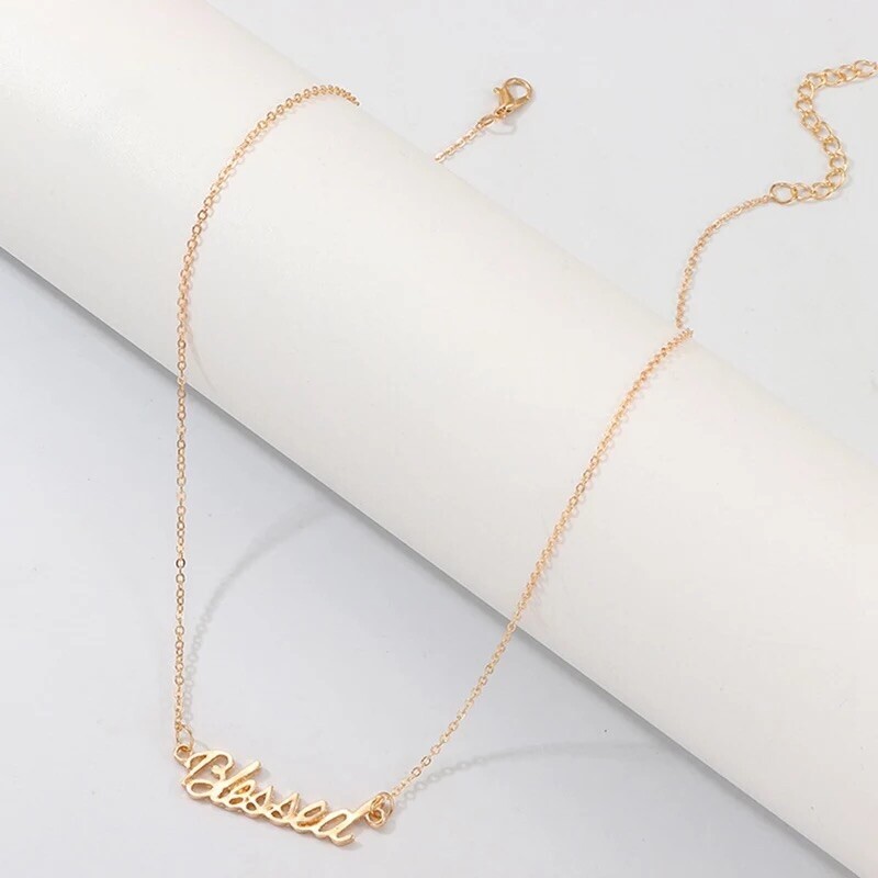 BLESSED Word Cross Faith Wish Pendant Necklace Gold Plated Christian Gift N179