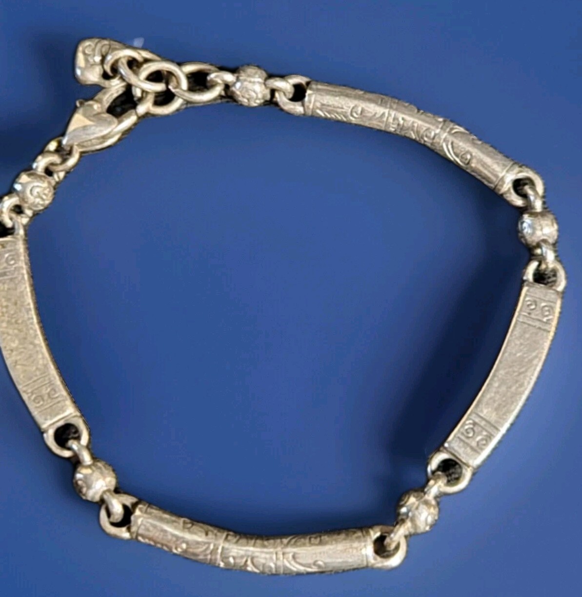 BRIGHTON Marrakesh Scrolled Silver Etched Bar Link 8″ Bracelet EUC See pics.