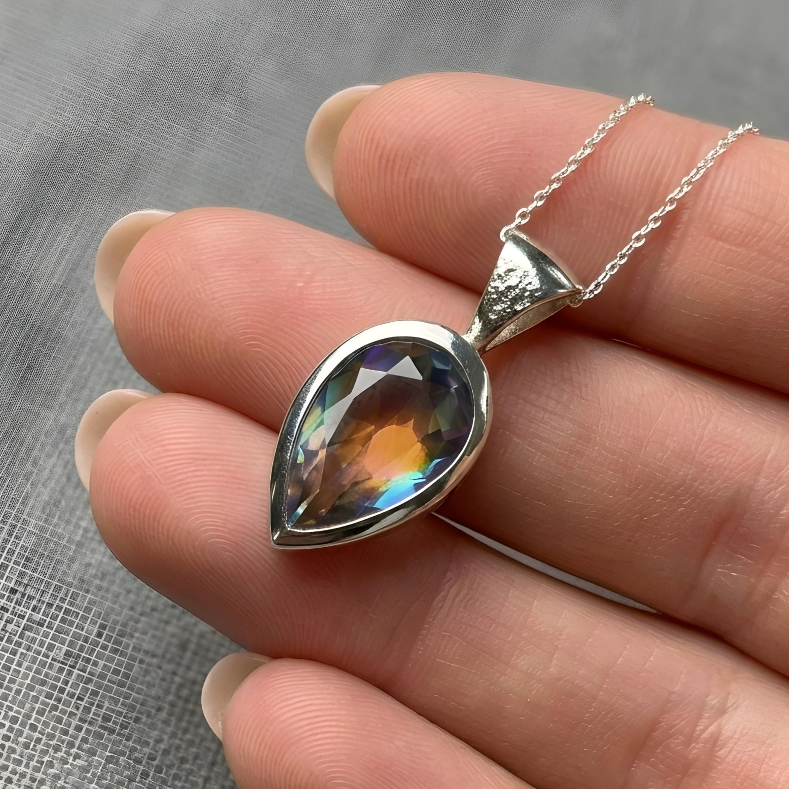 Madagascar Rainbow Moonstone Pendant Handmade 925 Silver Blue Fire Pendant