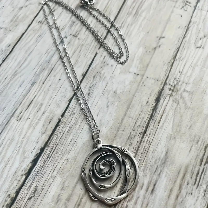 Rose Spiral Love Jewelry Vintage Silvery Retro Silver Plated Pendant Necklace