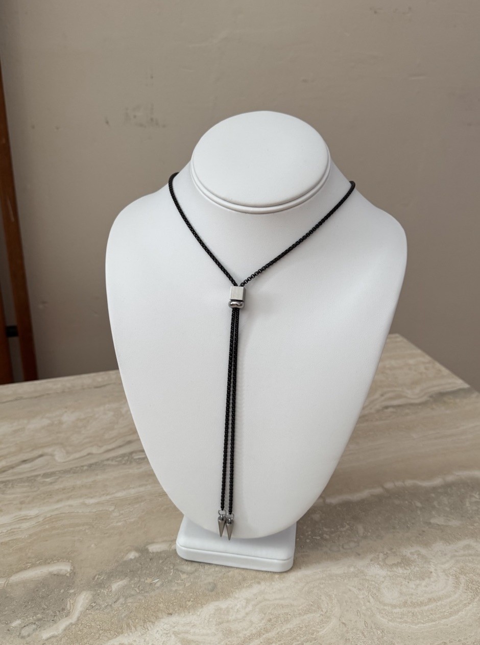 Black And Silver Spike Chain Bolo Tie Necklace