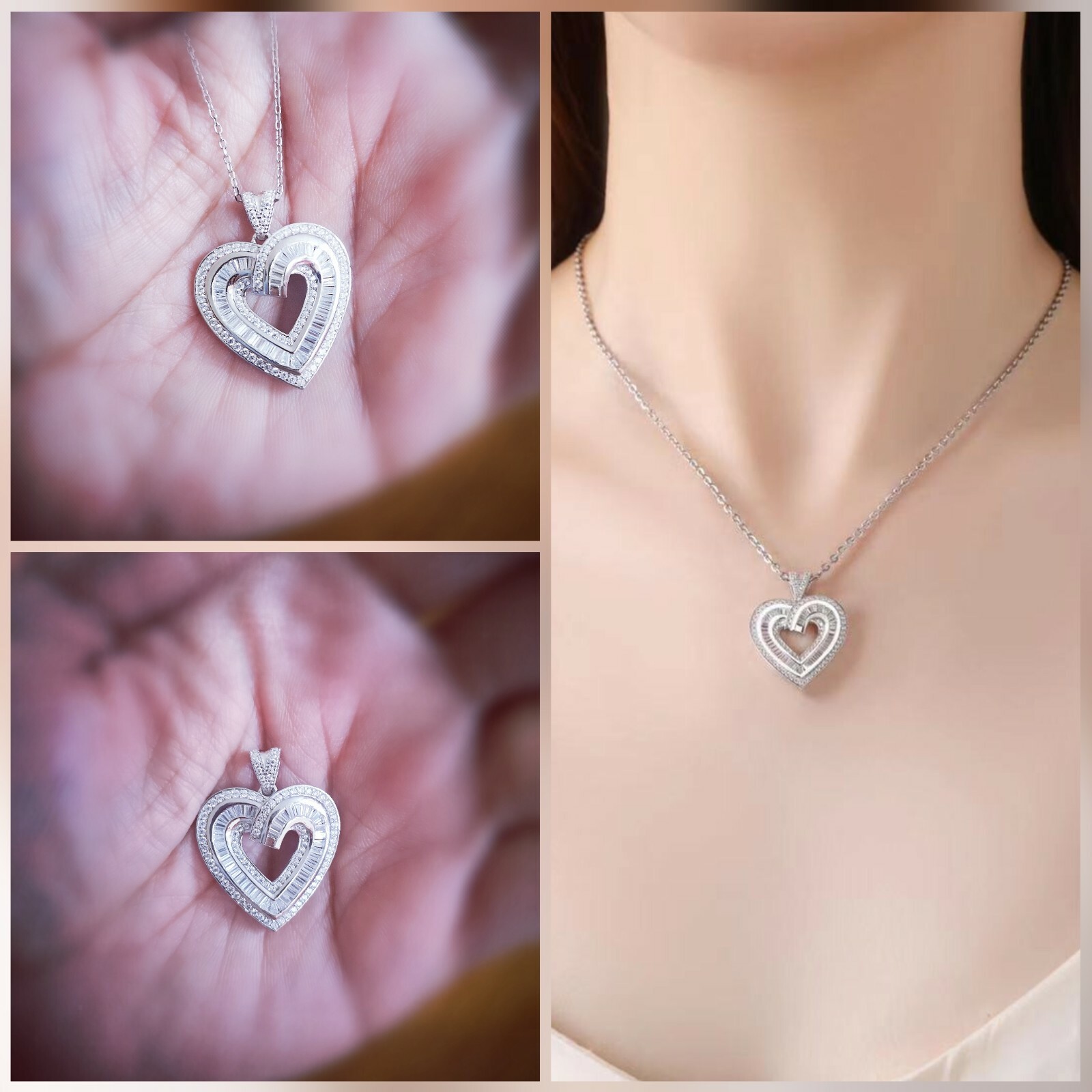 2 Ct Heart Pendant Necklace Women’s Necklace 14K White Gold Plated Solid Silver