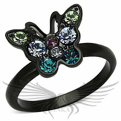 Top Grade Crystals Butterfly Shaped Black Ion Plated Ip Fashion Ring Tk986