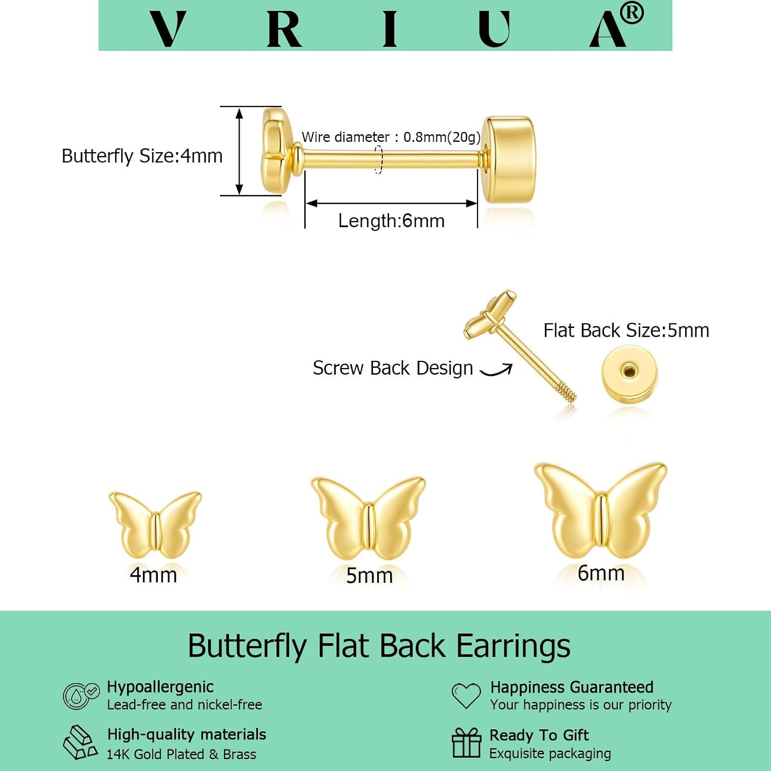 20G Tiny Flat Back Earrings for Women – 14K Gold/Silver Plated Small Flat Back S