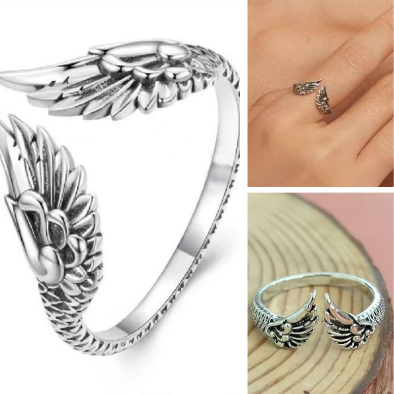 Open Wing Rings 925 Plated Silver Wedding Feather Angel Ring Fashion Jewelry