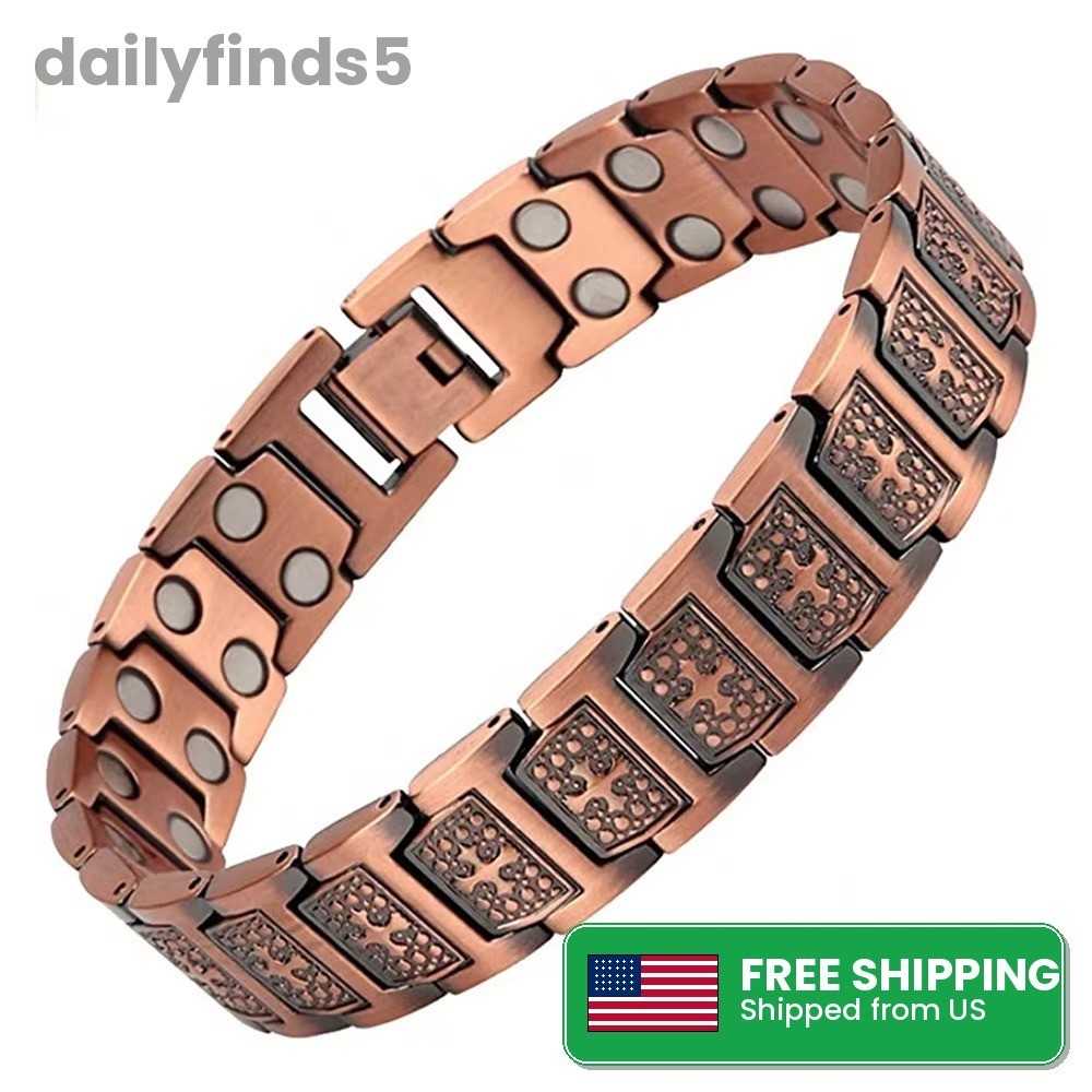 100% Pure Copper Energy Chain Bracelet Magnets Cross Crucifix Therapy Health