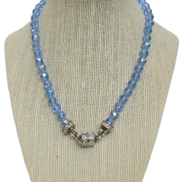 Kirks Folly Timeless Crystal Magnetic Necklace Silvertone Sky Blue Crystal Beads