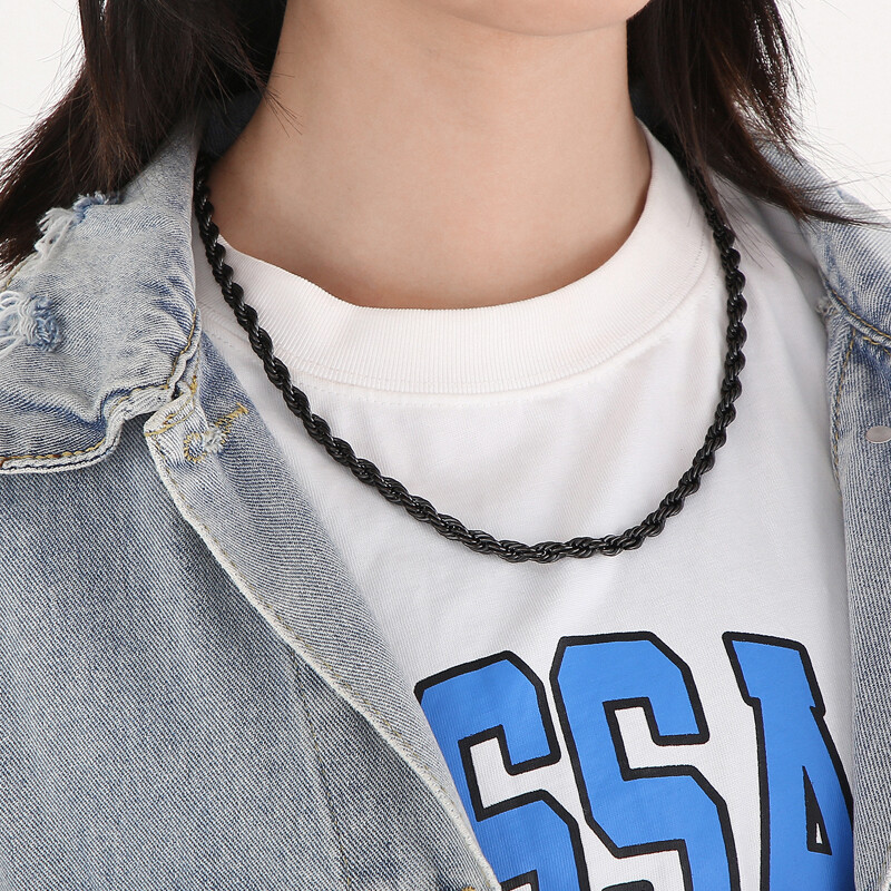 24inch 4mm/6mm/8mm Black Stainless Steel Singapore Twist Chain Necklace for Mens