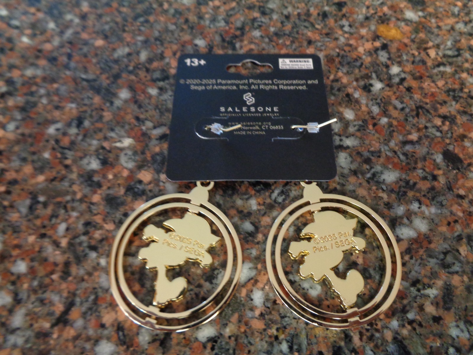Sonic The Hedgehog Sonic Rings Drop Earrings Gold Tone Spinning Brand New