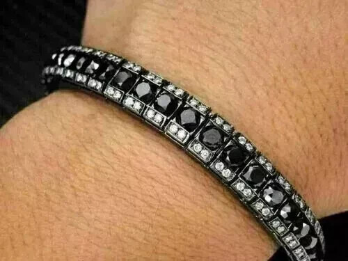 8.70 Ct Round Simulated Black Diamond 925 Silver Women’s Elegant Tennis Bracelet