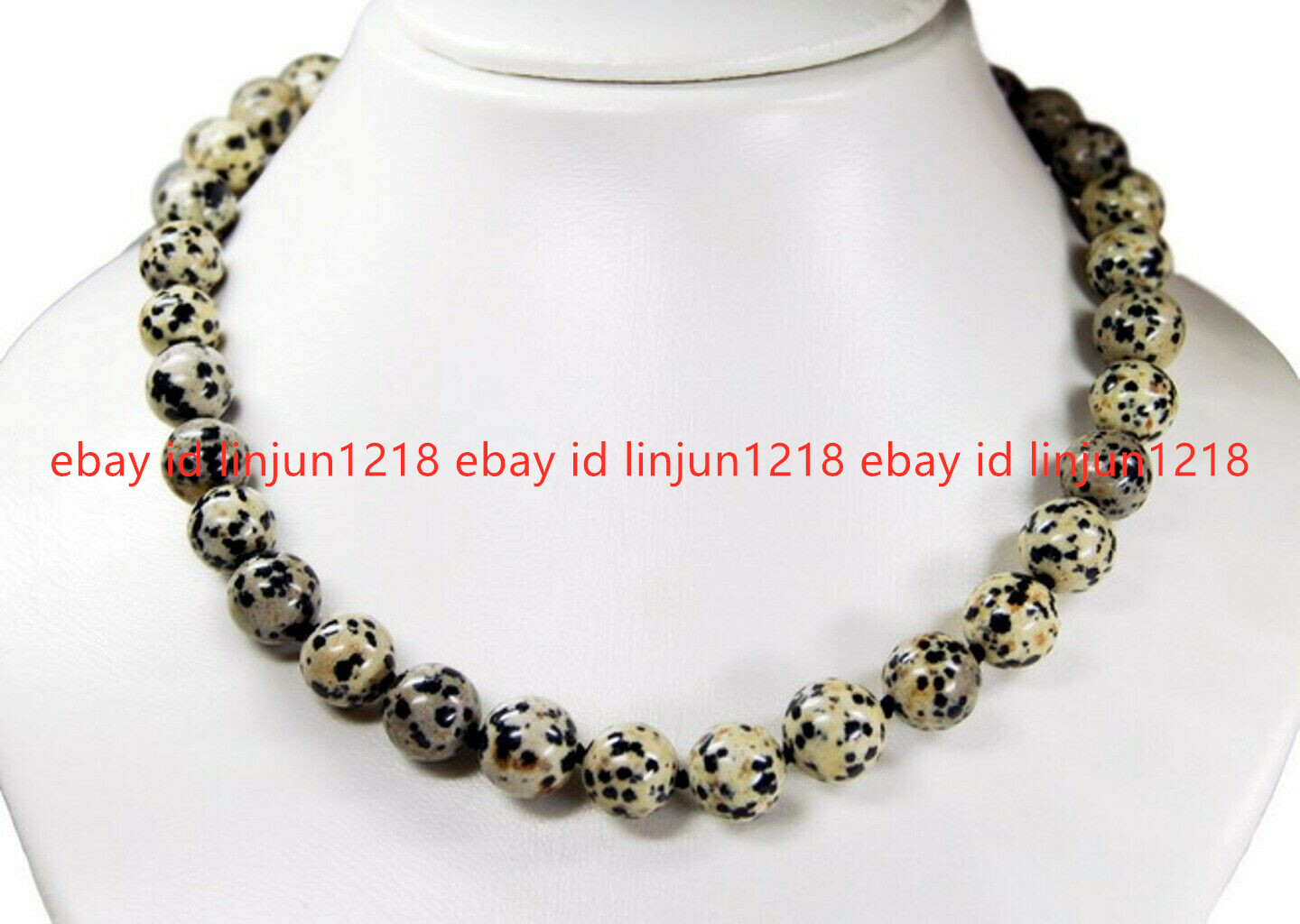 8MM 10MM NATURAL UNTREATED DALMATIAN JASPER ROUND SHAPE BEADS NECKLACE 18-36″